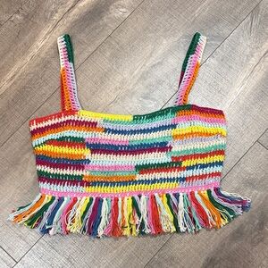 Saylor Crochet Fringe Crop Top
